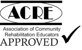 ACRE approved logo with check mark: Association of Community Rehabilitation Educators 