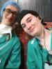 Bennett and Luke wearing scrubs